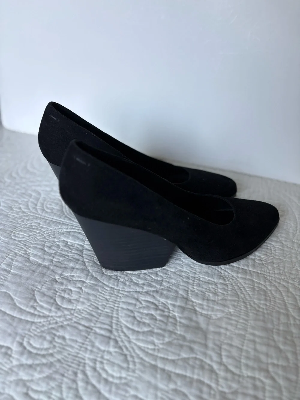 Eileen Fisher Black Suede Pointed Wedge Pumps